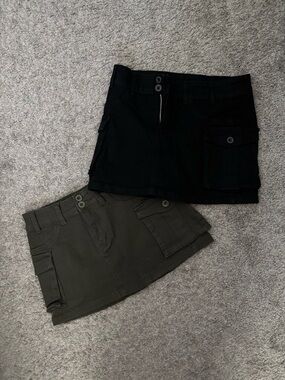2 Cargo Denim Mini Skirts - Women's Casual Utility